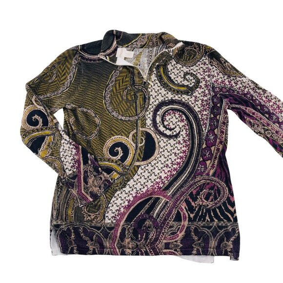 Chicos Size 1 Medium Multicolor Paisley Thin Lightweight Pullover Sweater - Picture 2 of 4